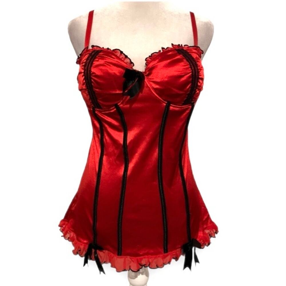 Y2K Coquette branded Black Satin Lace Bustier Corset Top 36C Medium